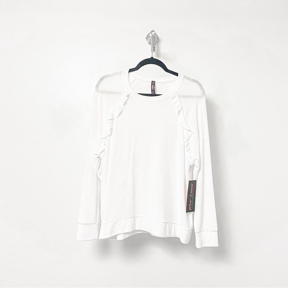 *NWT* Betsey Johnson Performance‎ Active Casual Ruffle Detail Top White Large